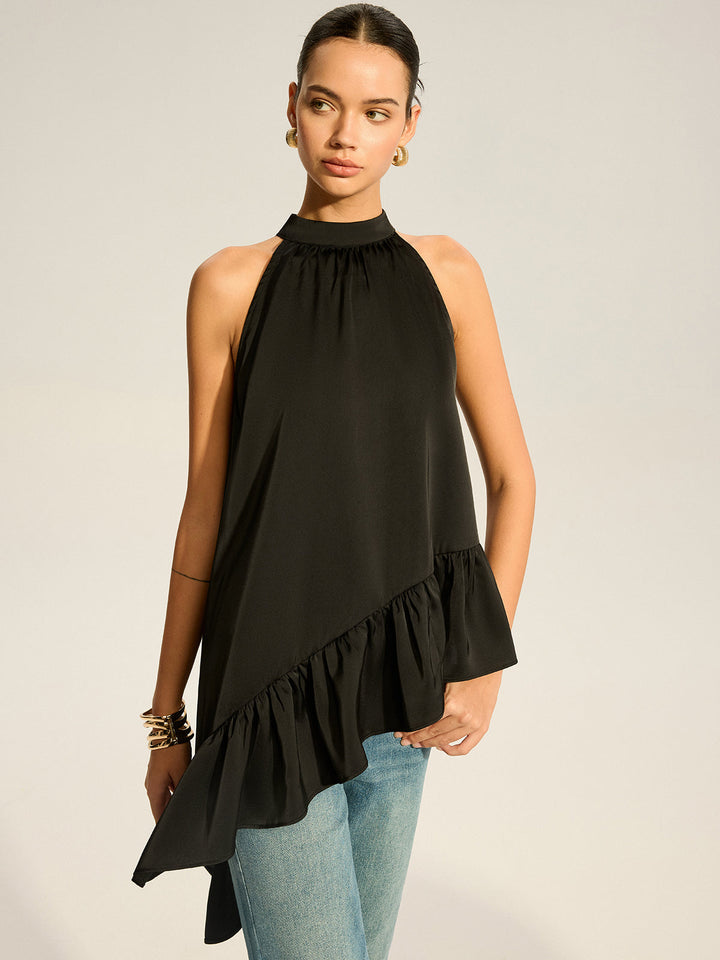 Asymmetric Ruffle Hem Halter Top
