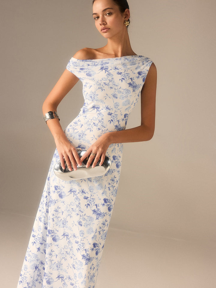 Floral Asymmetrical Drop Shoulder Maxi Dress