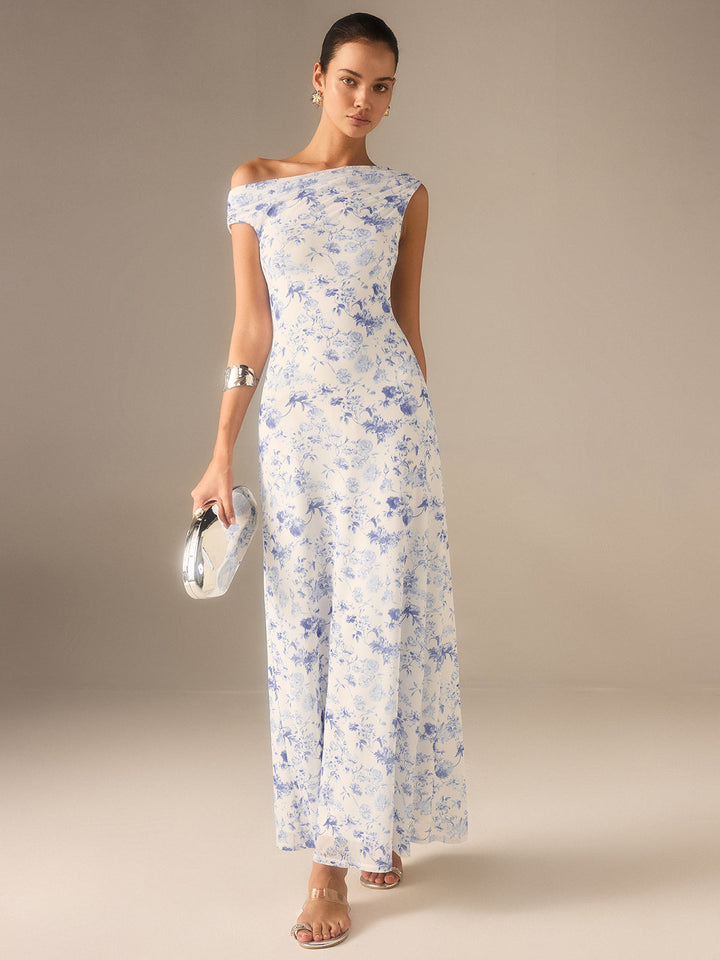 Floral Asymmetrical Drop Shoulder Maxi Dress