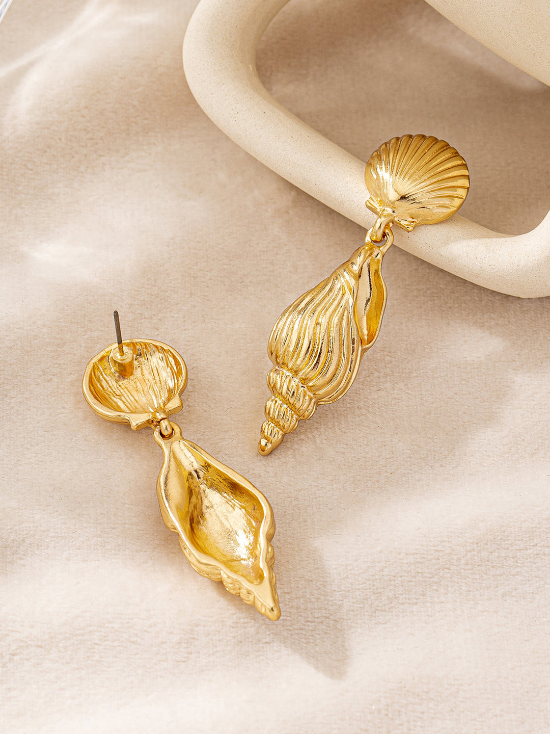 Gold Seashell and Conch-Shaped Drop Earrings