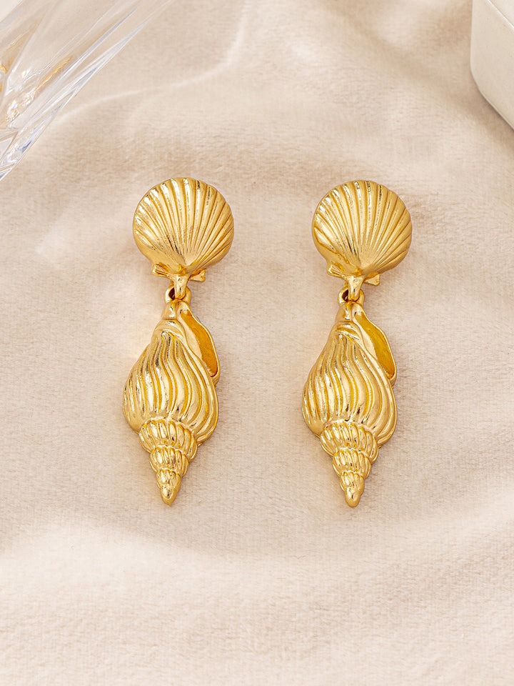Gold Seashell and Conch-Shaped Drop Earrings