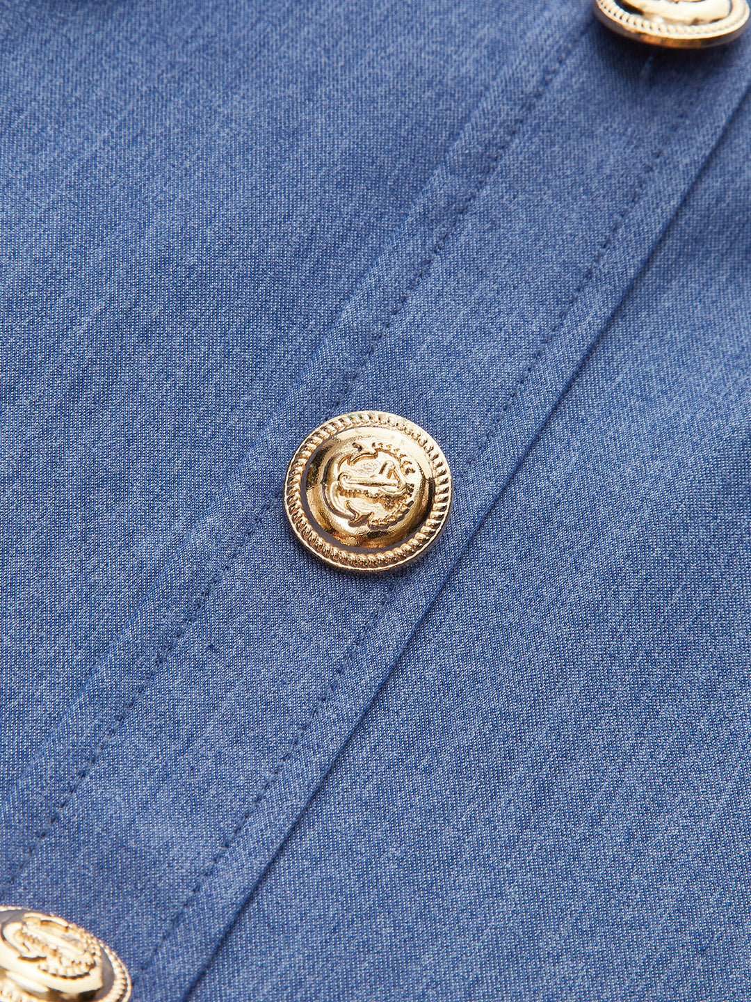 Metal Button Halter Neck Pleated Dress