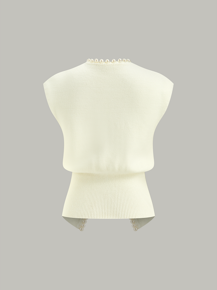 Pearl Decor Cap Sleeve Cardigan