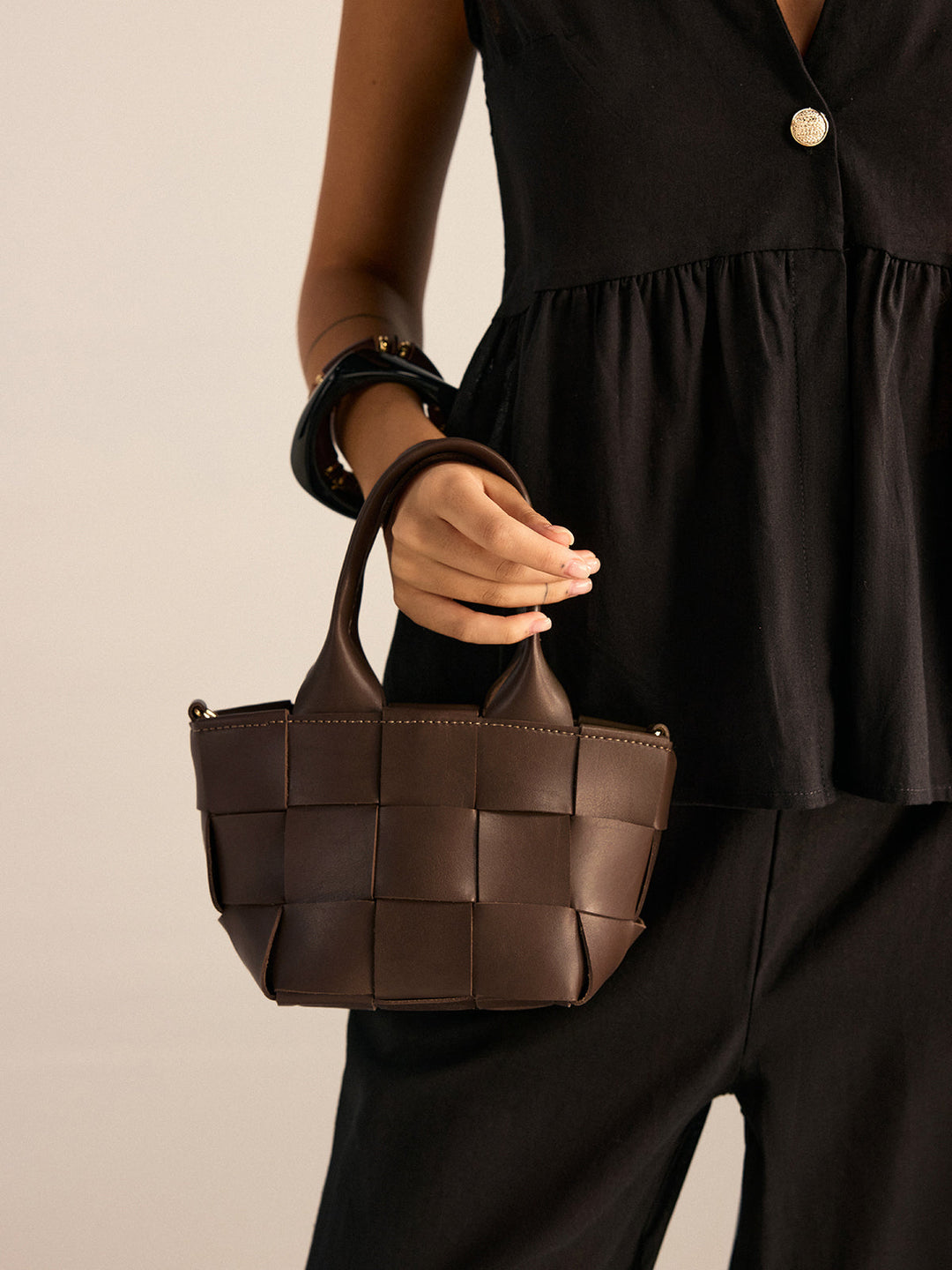 Faux Leather Woven Tote Bag