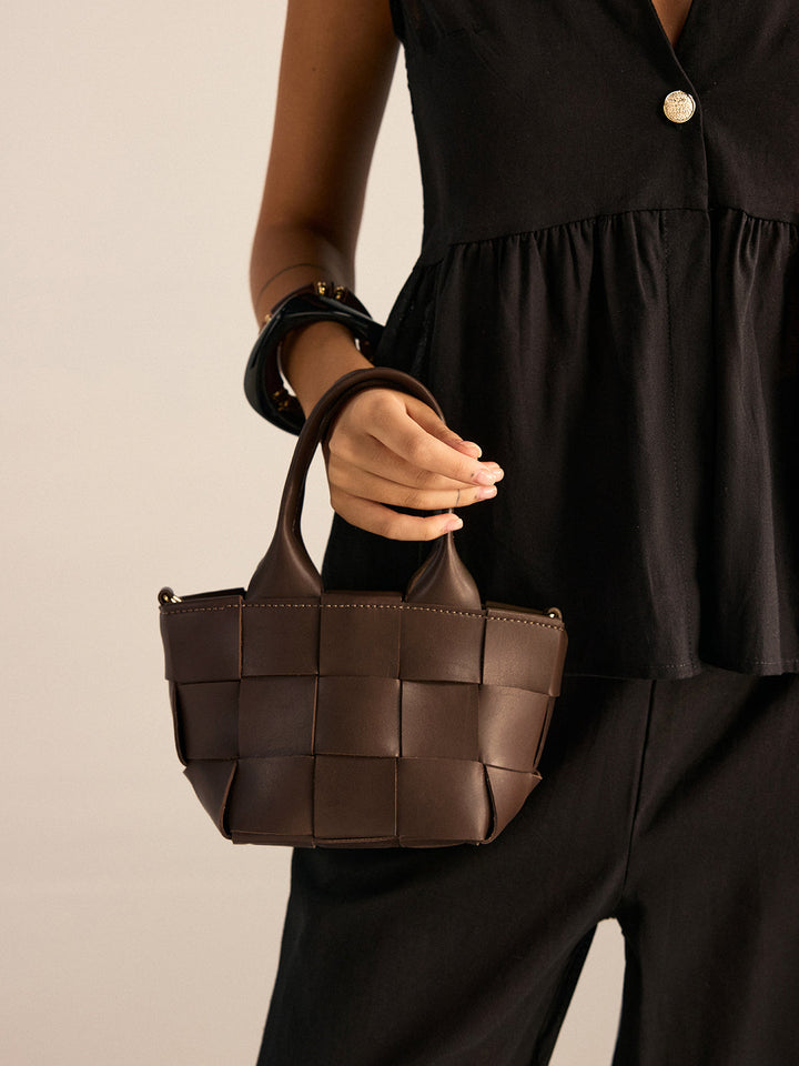 Faux Leather Woven Tote Bag