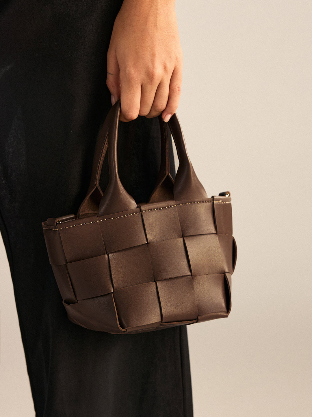 Faux Leather Woven Tote Bag