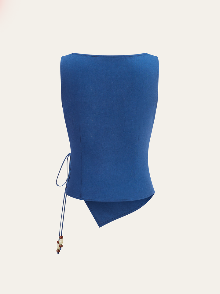 Asymmetric Wrap-Tie Sleeveless Top with Beaded String
