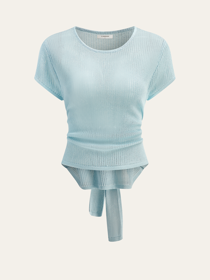 Waffle-Knit Top with Back Tie Detail