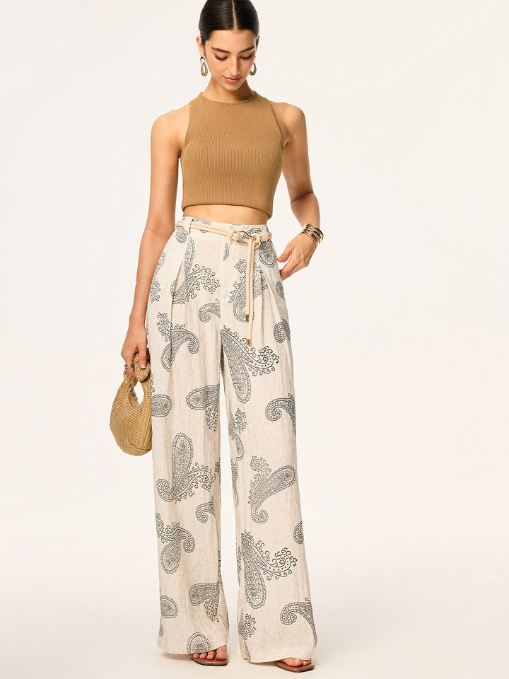 Boho Print Wide-Leg Pants without Belt