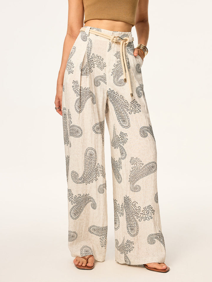 Boho Print Wide-Leg Pants without Belt