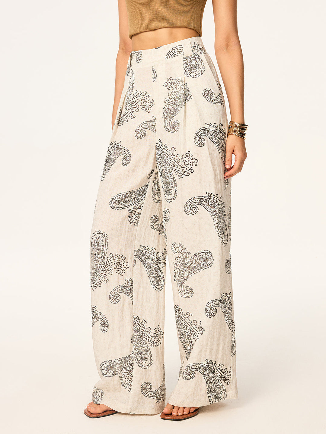 Boho Print Wide-Leg Pants without Belt