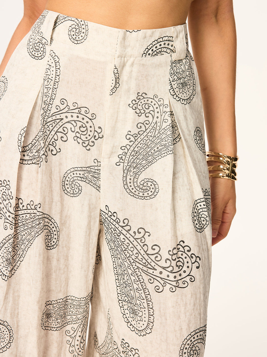 Boho Print Wide-Leg Pants without Belt