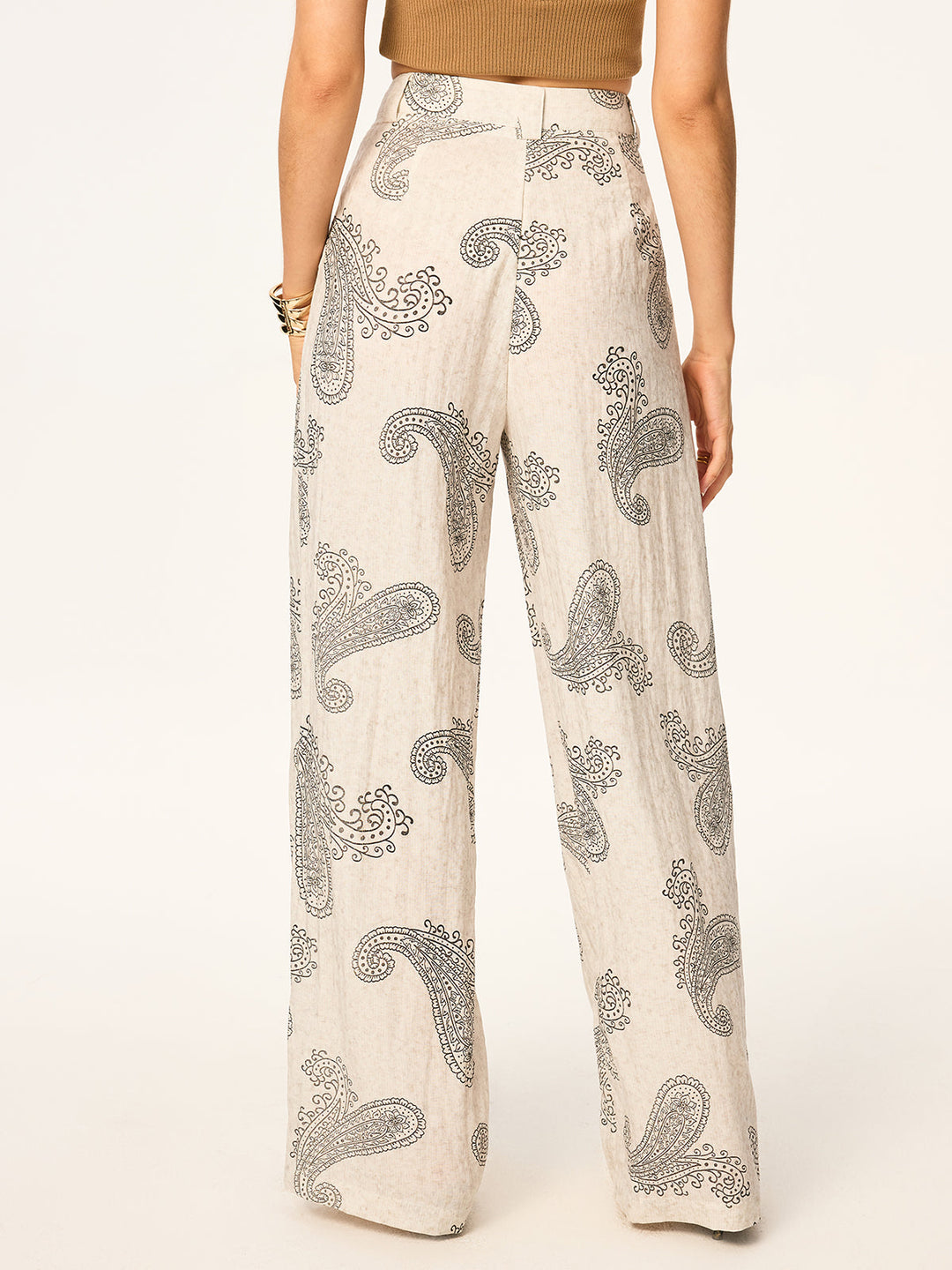 Boho Print Wide-Leg Pants without Belt