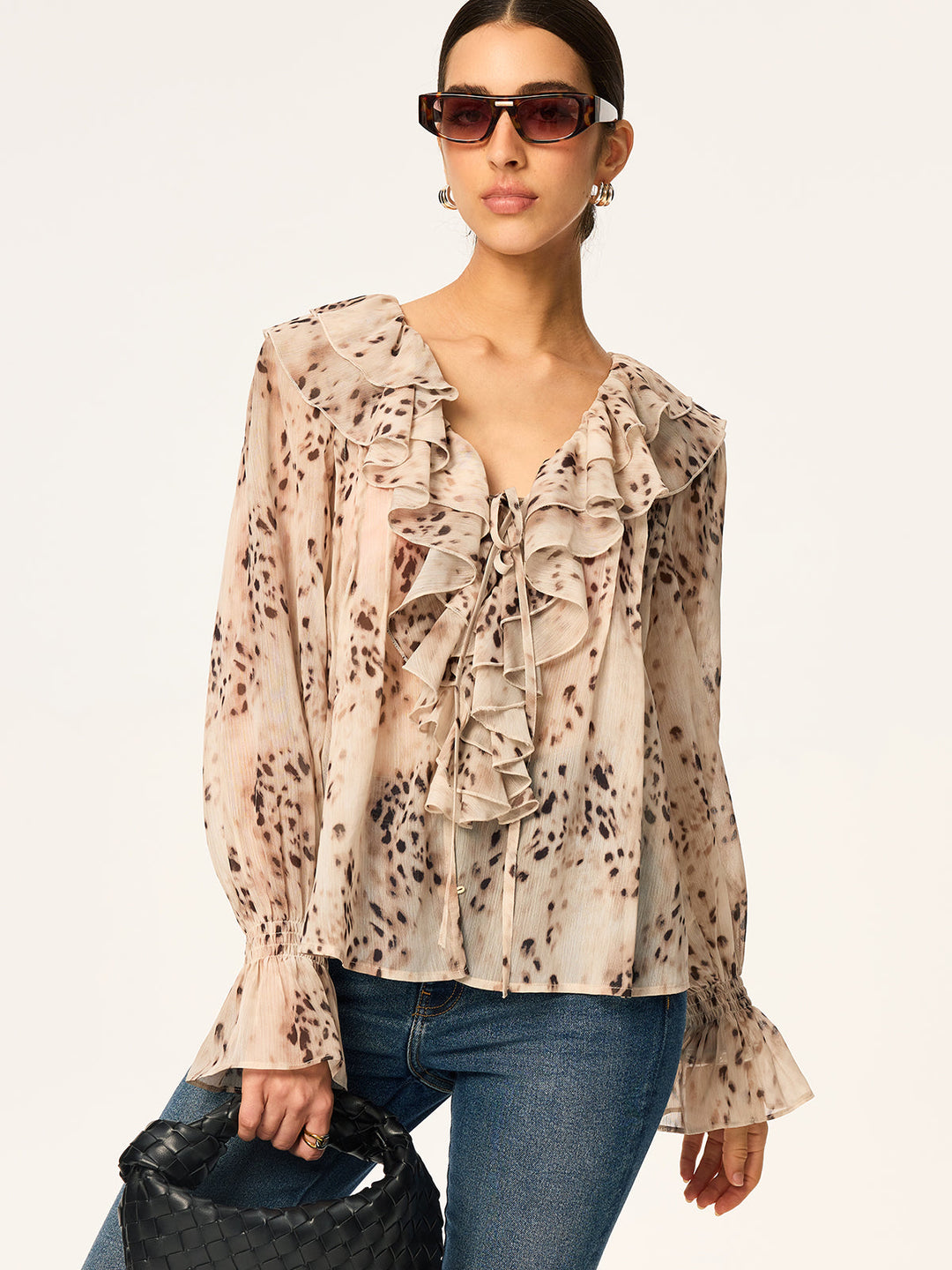 Leopard Print Chiffon Ruffle Shirt