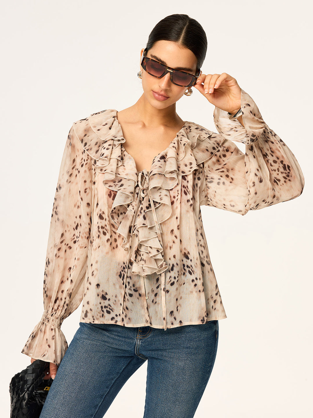 Leopard Print Chiffon Ruffle Shirt