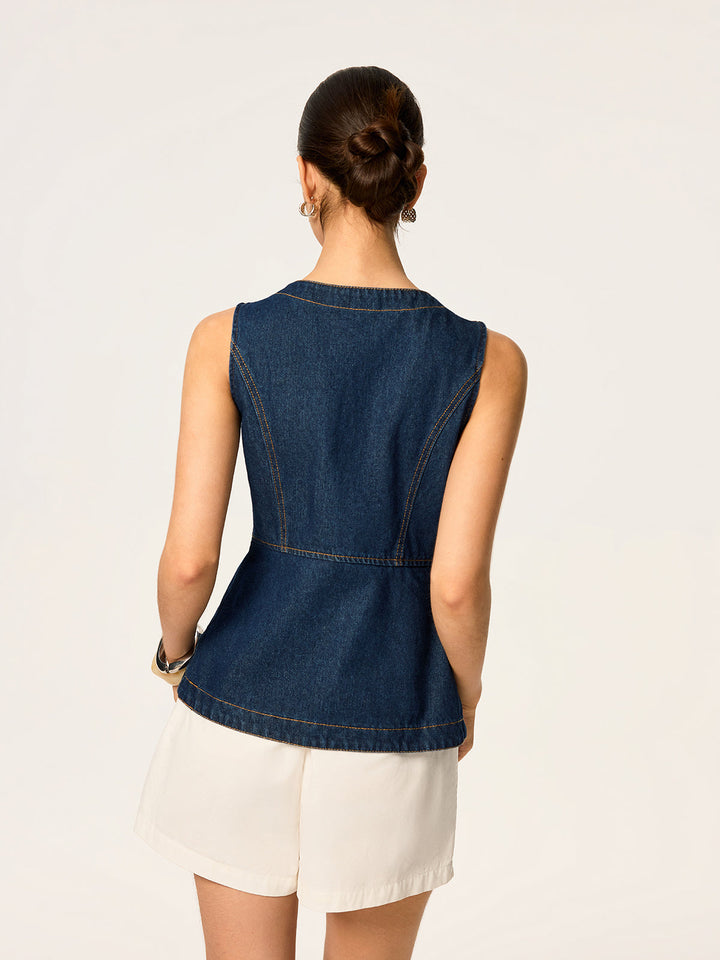 Denim Slim Button Sleeveless Vest