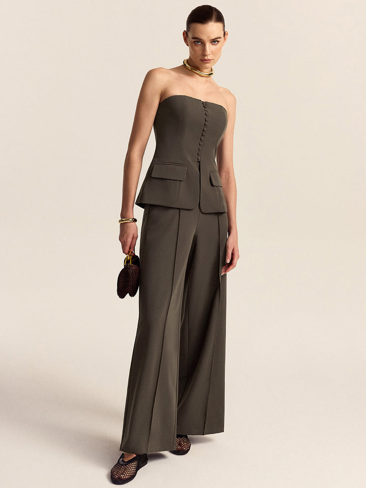 Strapless Top and Wide-Leg Pants Set