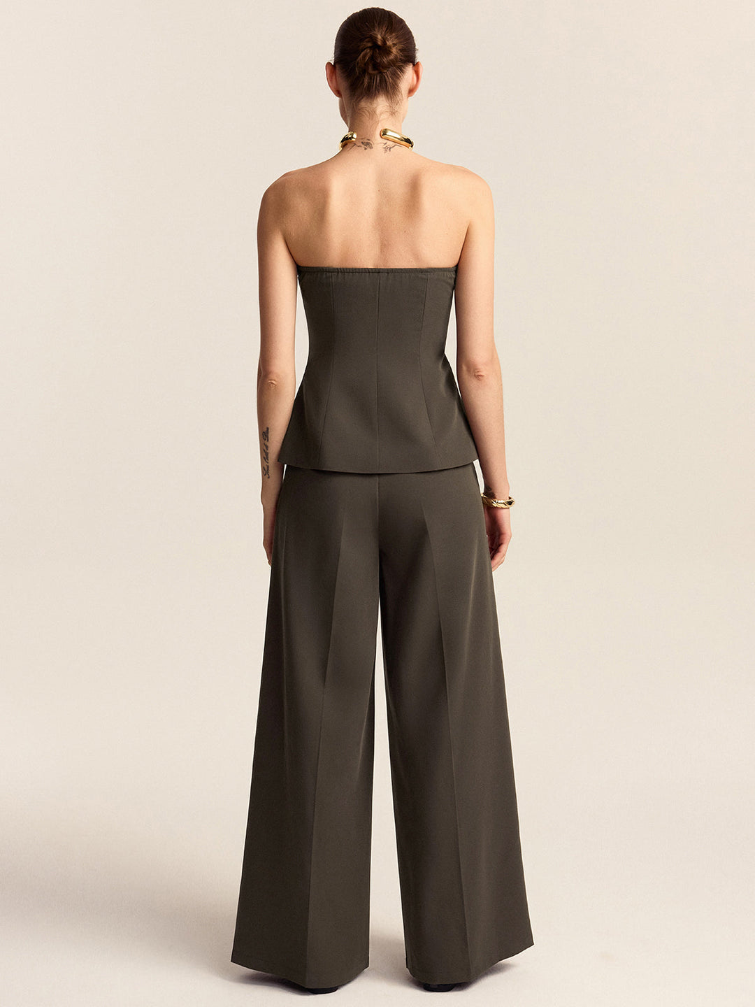 Strapless Top and Wide-Leg Pants Set