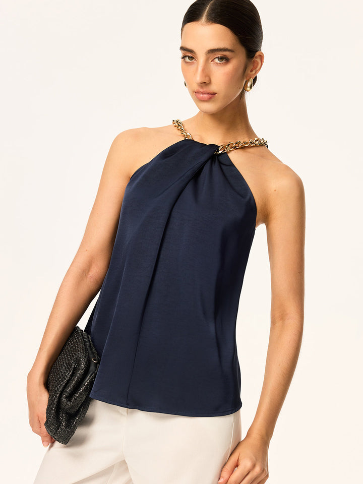 Metal Chain Neckline Halter Top