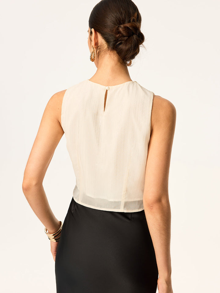 Semi-Sheer Ruffled Sleeveless Chiffon Top