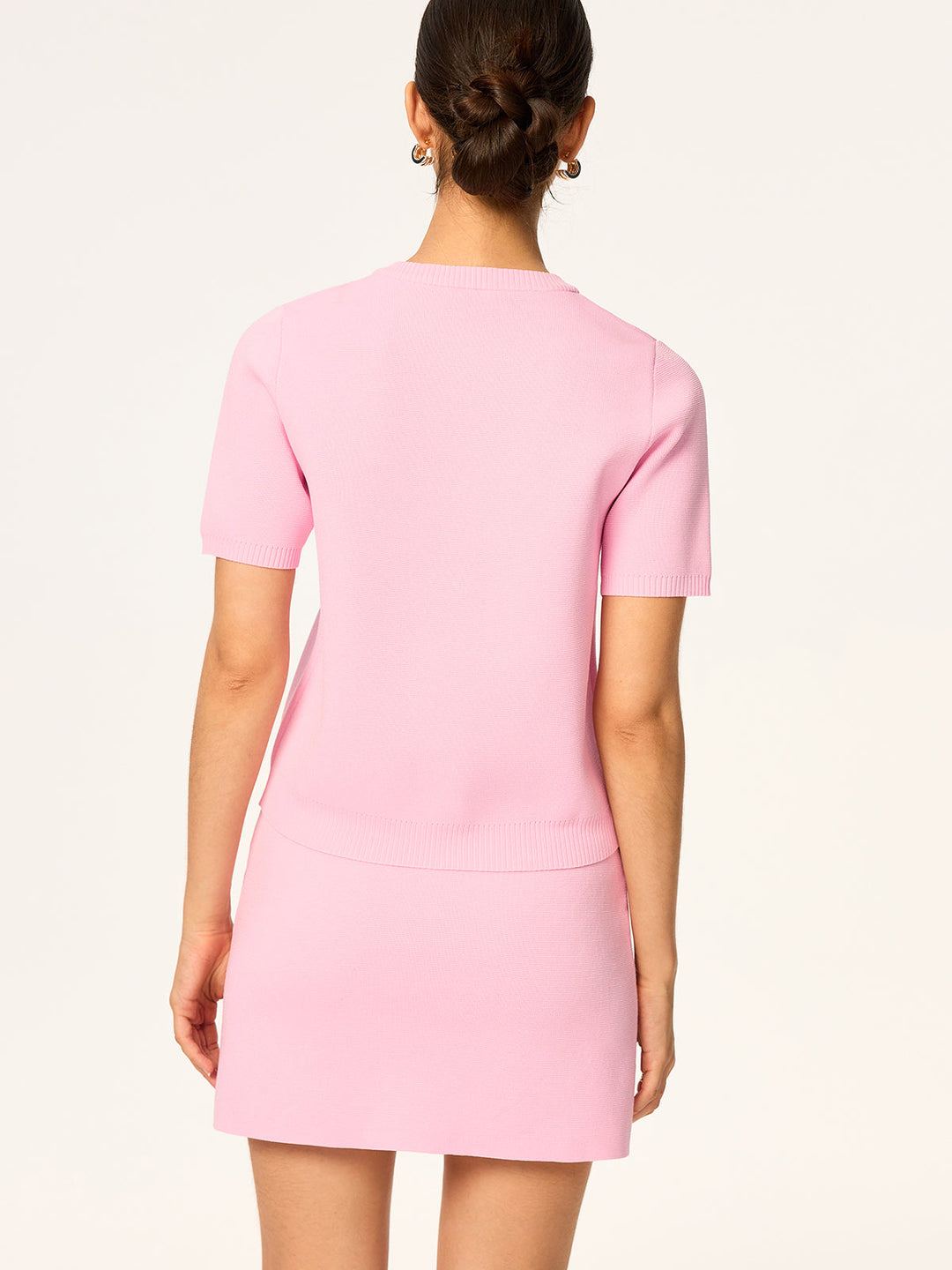 Knit Short-Sleeve Cardigan and Skirt Set