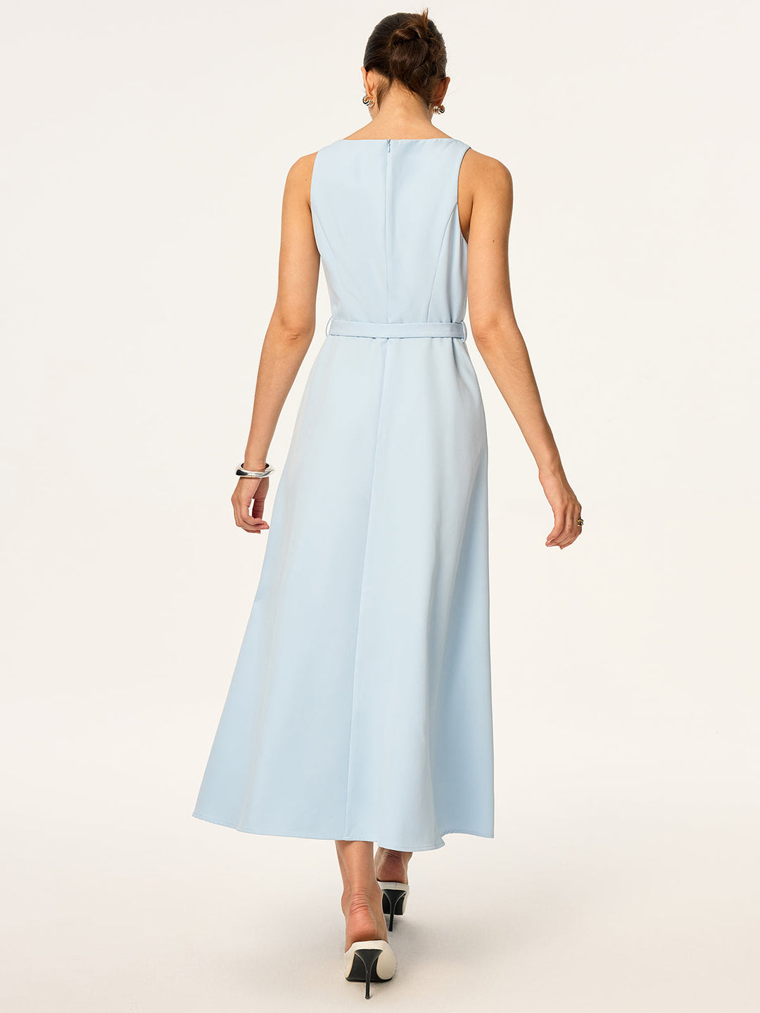 Belted Sleeveless Midi Dress
