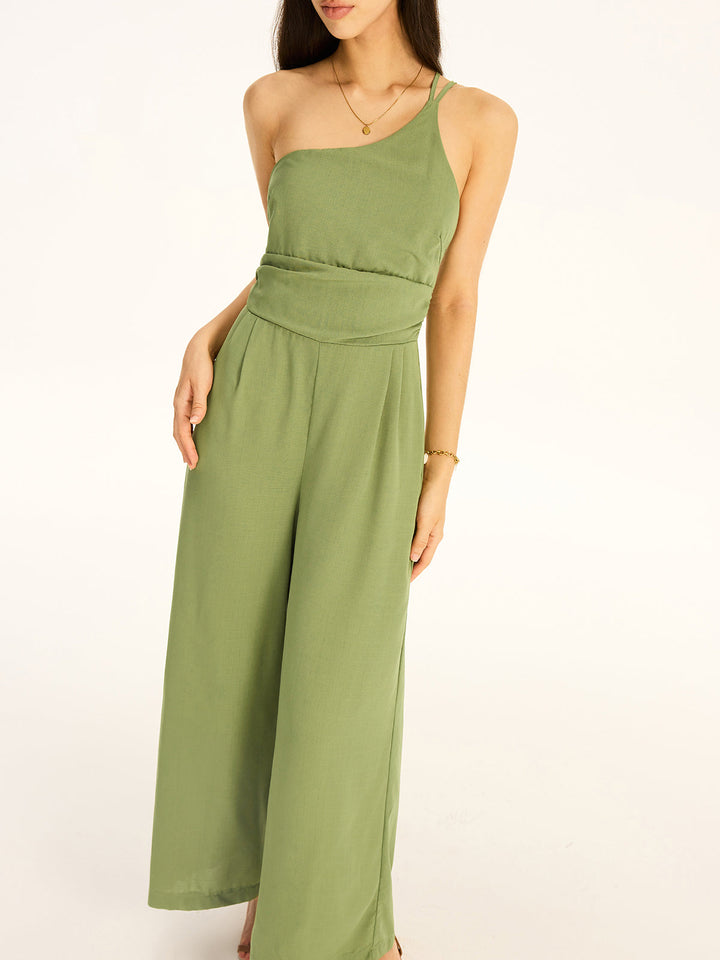One-Shoulder Cotton Blend Jumpsuit