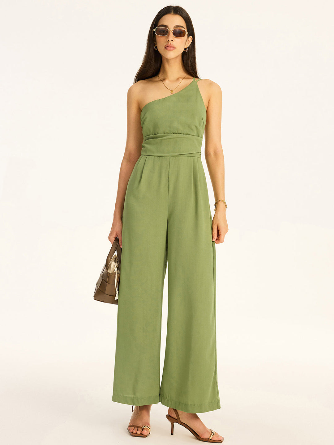 One-Shoulder Cotton Blend Jumpsuit