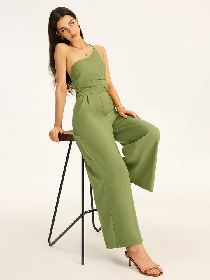 One-Shoulder Cotton Blend Jumpsuit