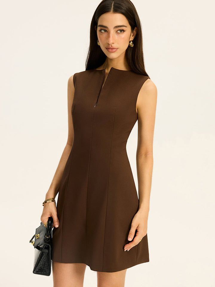 Zip-Front Neckline Mini Dress