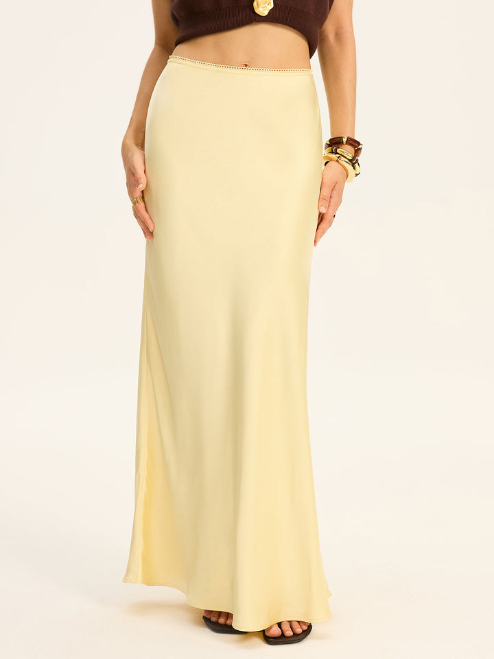 Satin Maxi Skirt with Lace Waistband