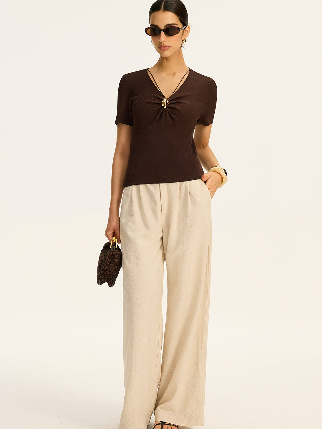 Metal Detail Ribbed Knit Top