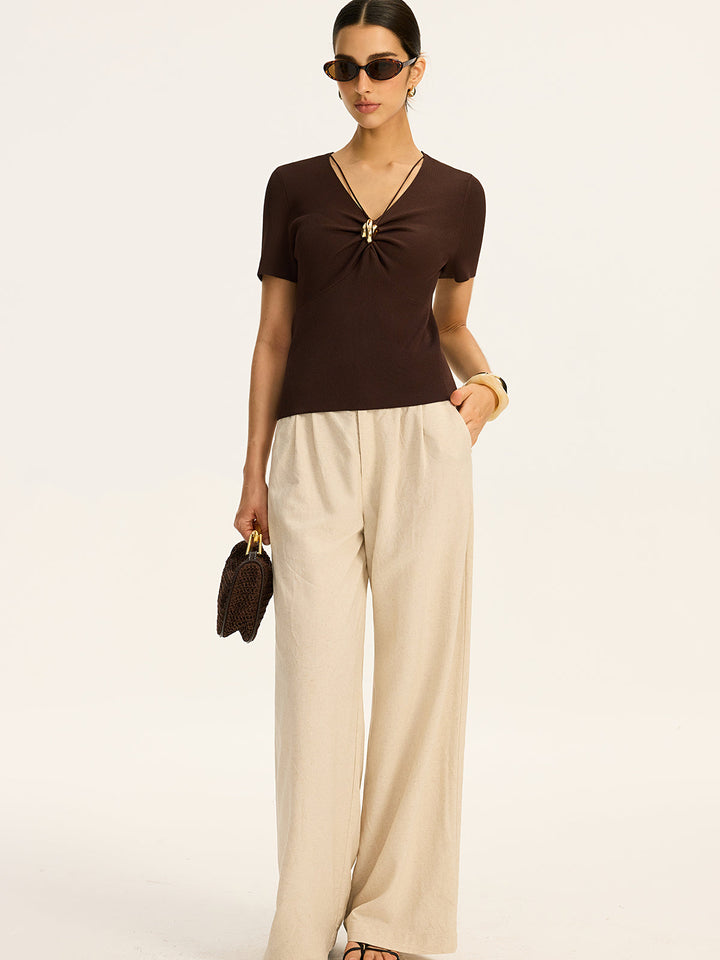 Metal Detail Ribbed Knit Top