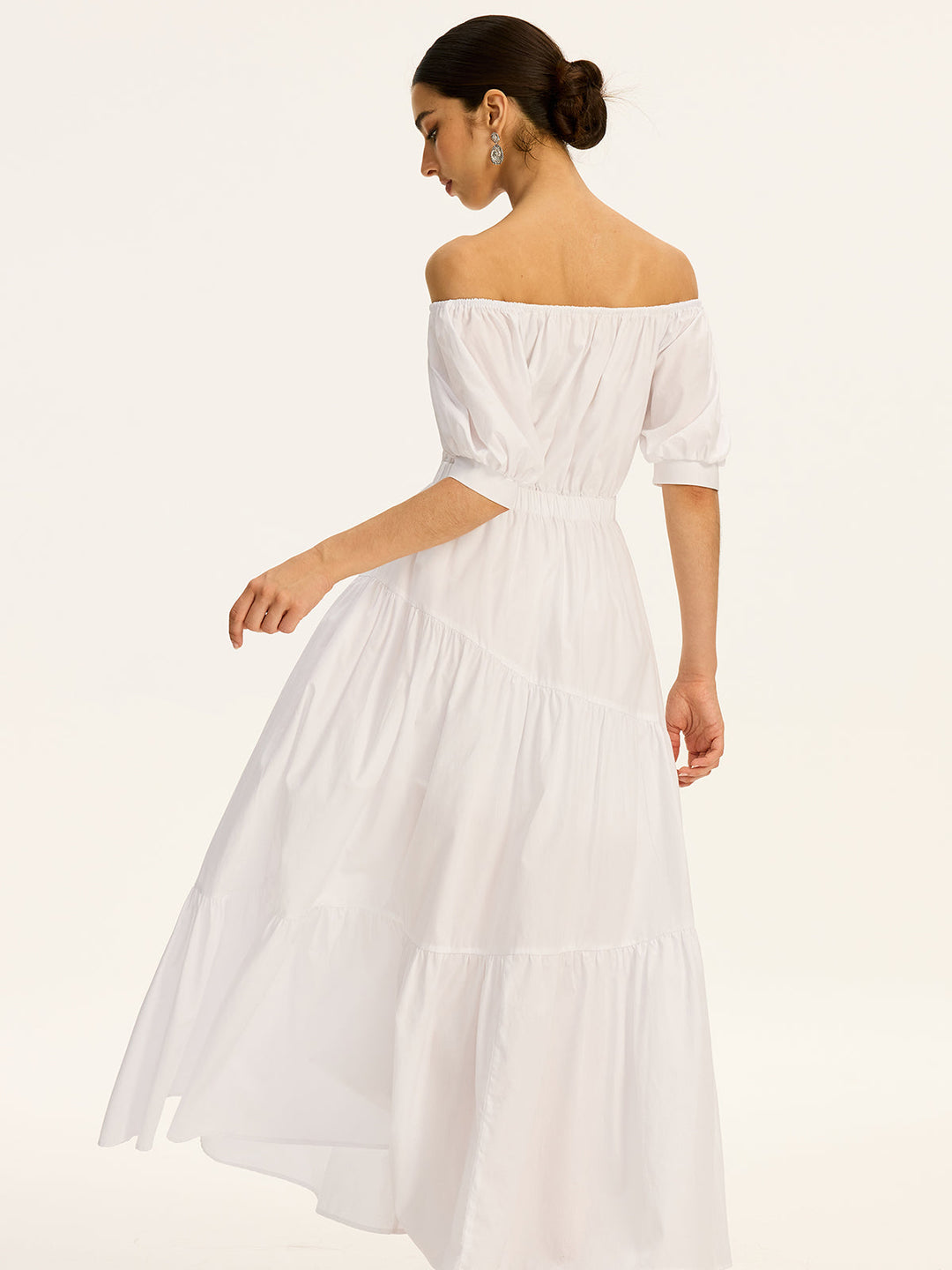 Cotton Off-Shoulder Short-Sleeve Maxi Dress