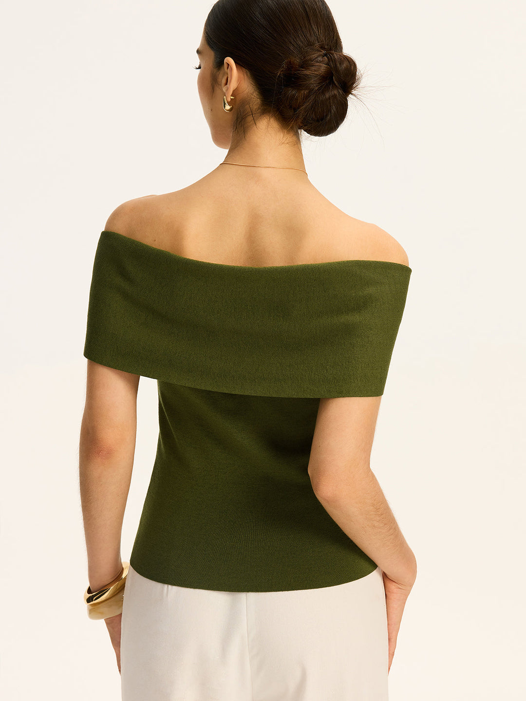 Off-Shoulder Twist-Front Knit Top