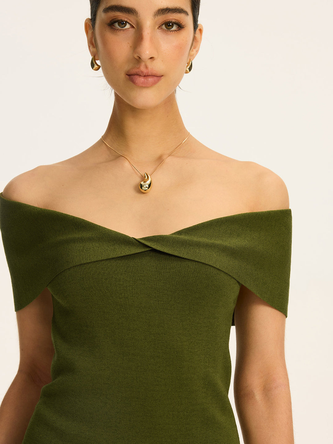 Off-Shoulder Twist-Front Knit Top