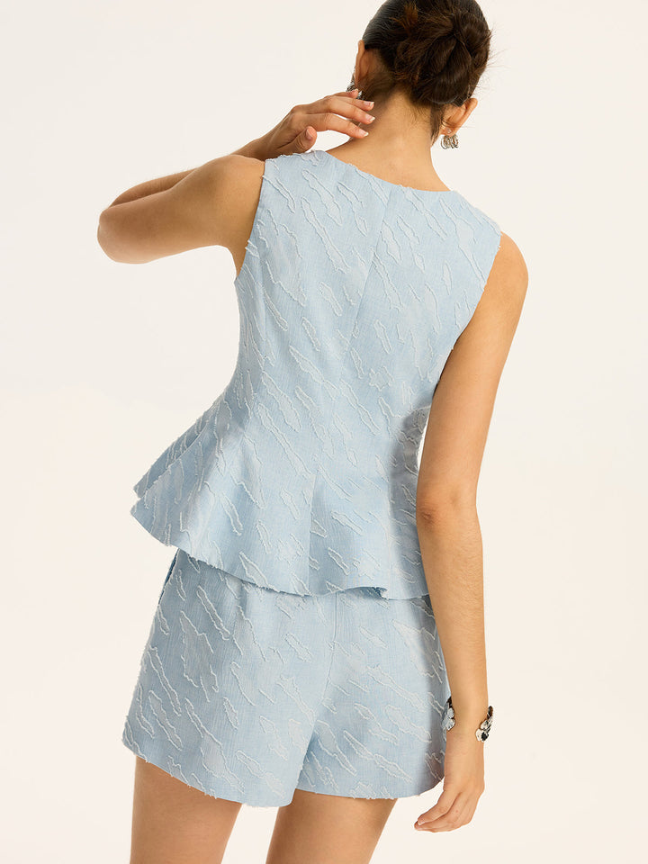 Textured Fabric Metal Button Peplum Vest