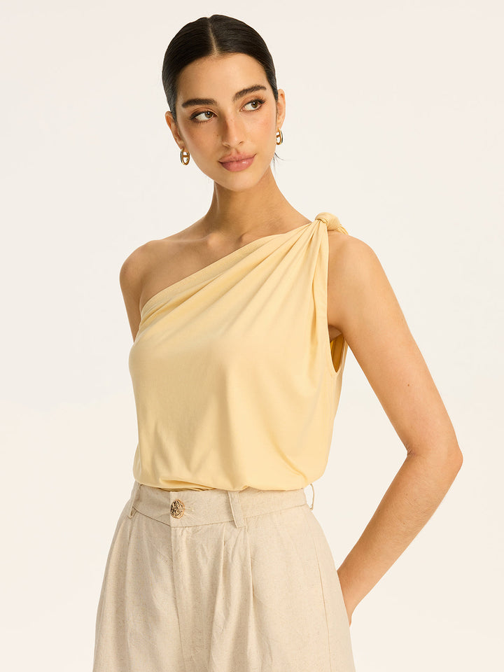 One-Shoulder Ruched Knit Top