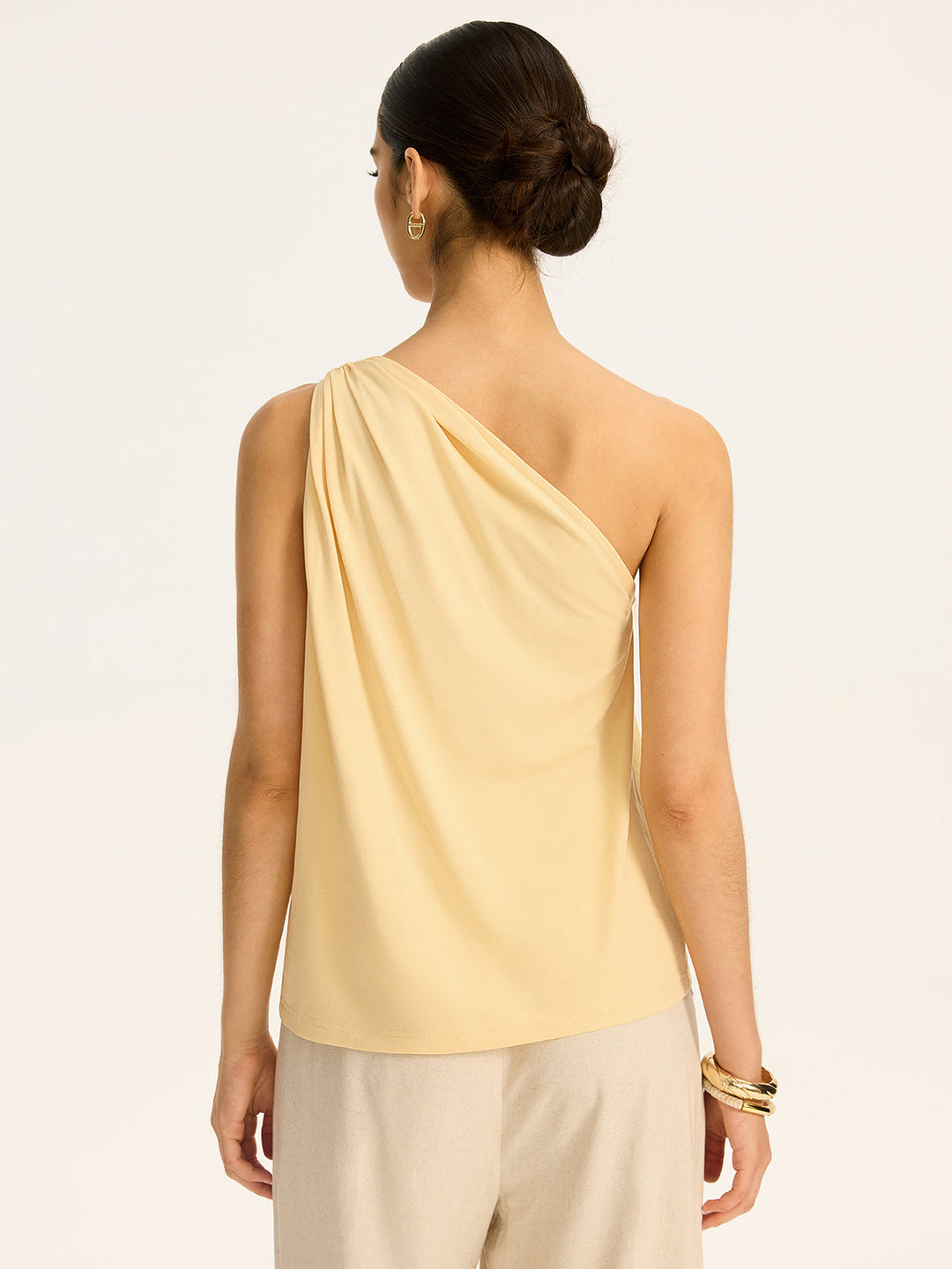 One-Shoulder Ruched Knit Top