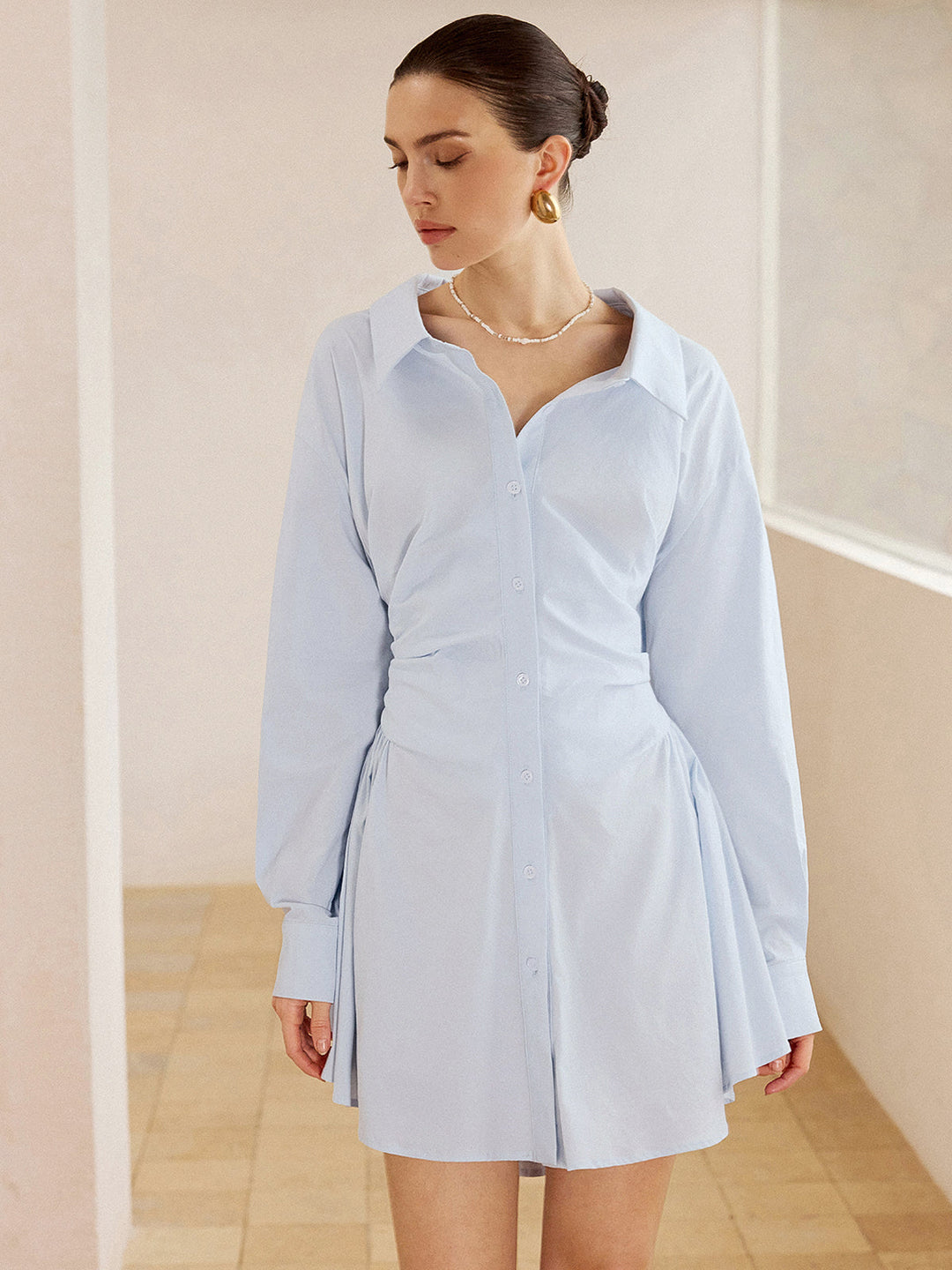 Pleated Shirt Mini Dress