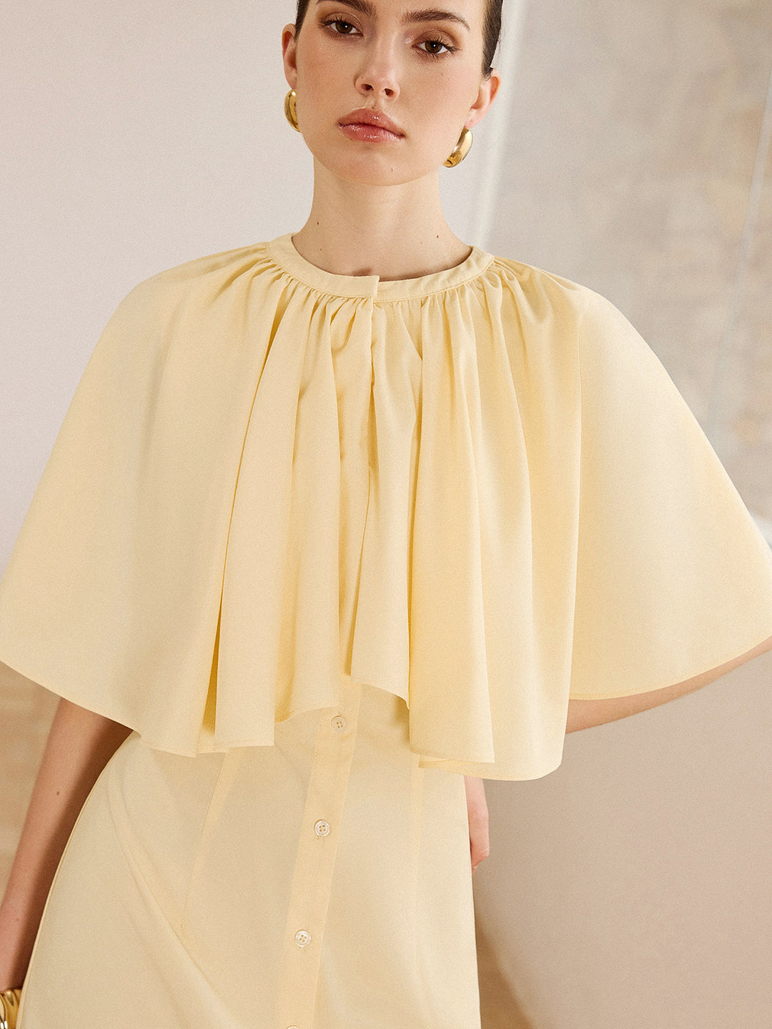 Cape-Sleeve Button-Front Mini Dress