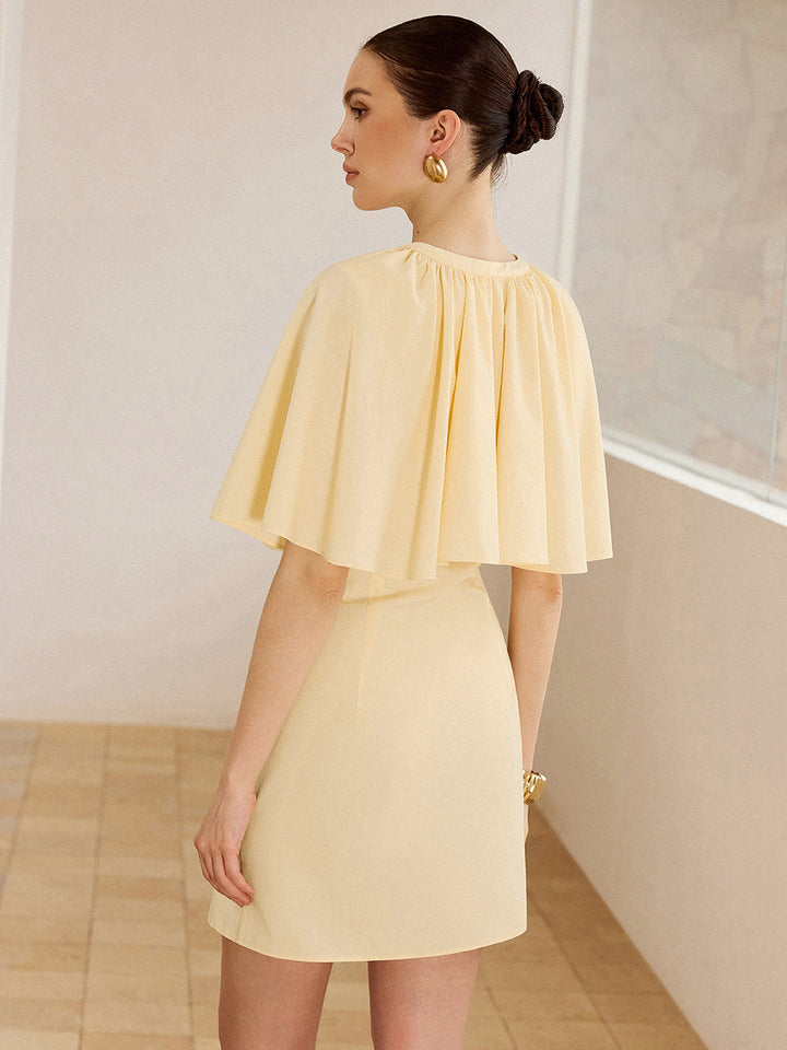 Cape-Sleeve Button-Front Mini Dress