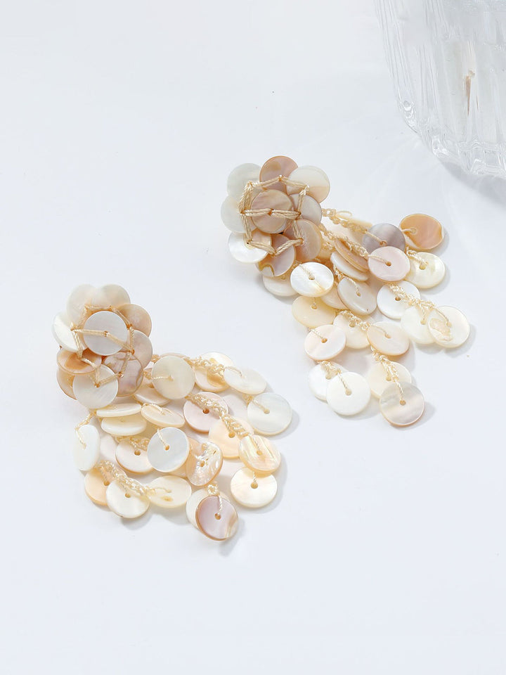 Long Handmade Round Shell Tassel Earrings