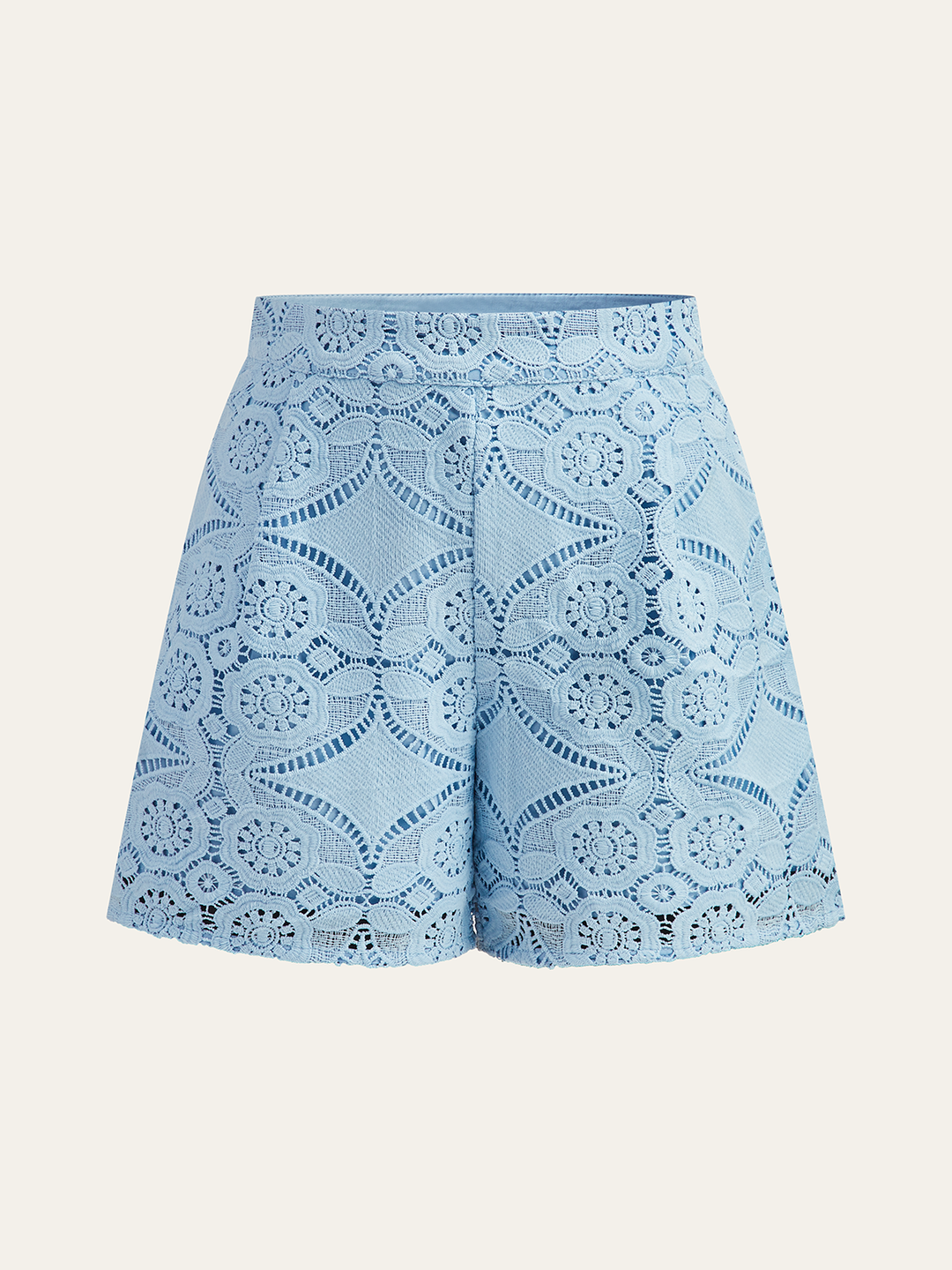 Lace Puff Sleeve Shorts Set Without Belt