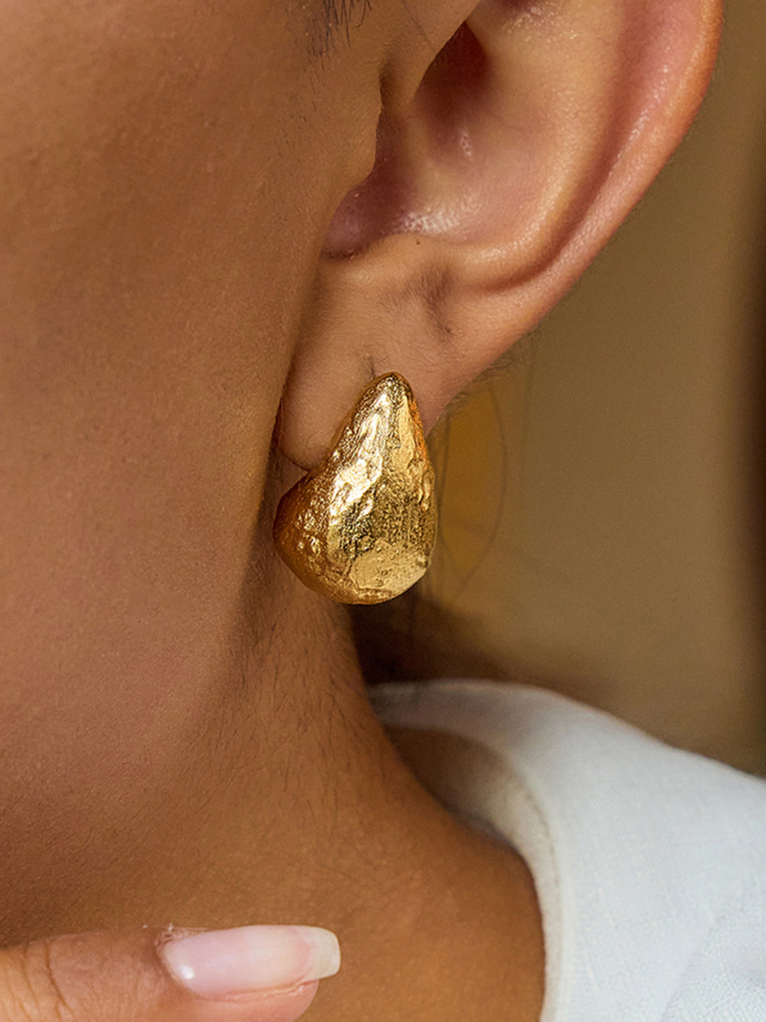 Gold-Tone Textured Teardrop Stud Earrings