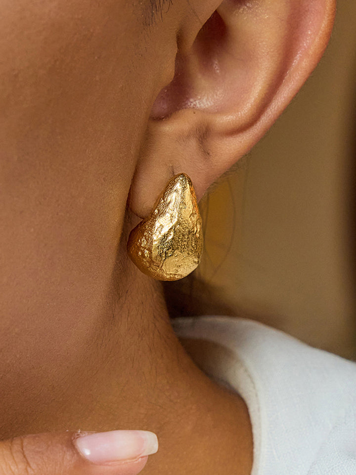 Gold-Tone Textured Teardrop Stud Earrings