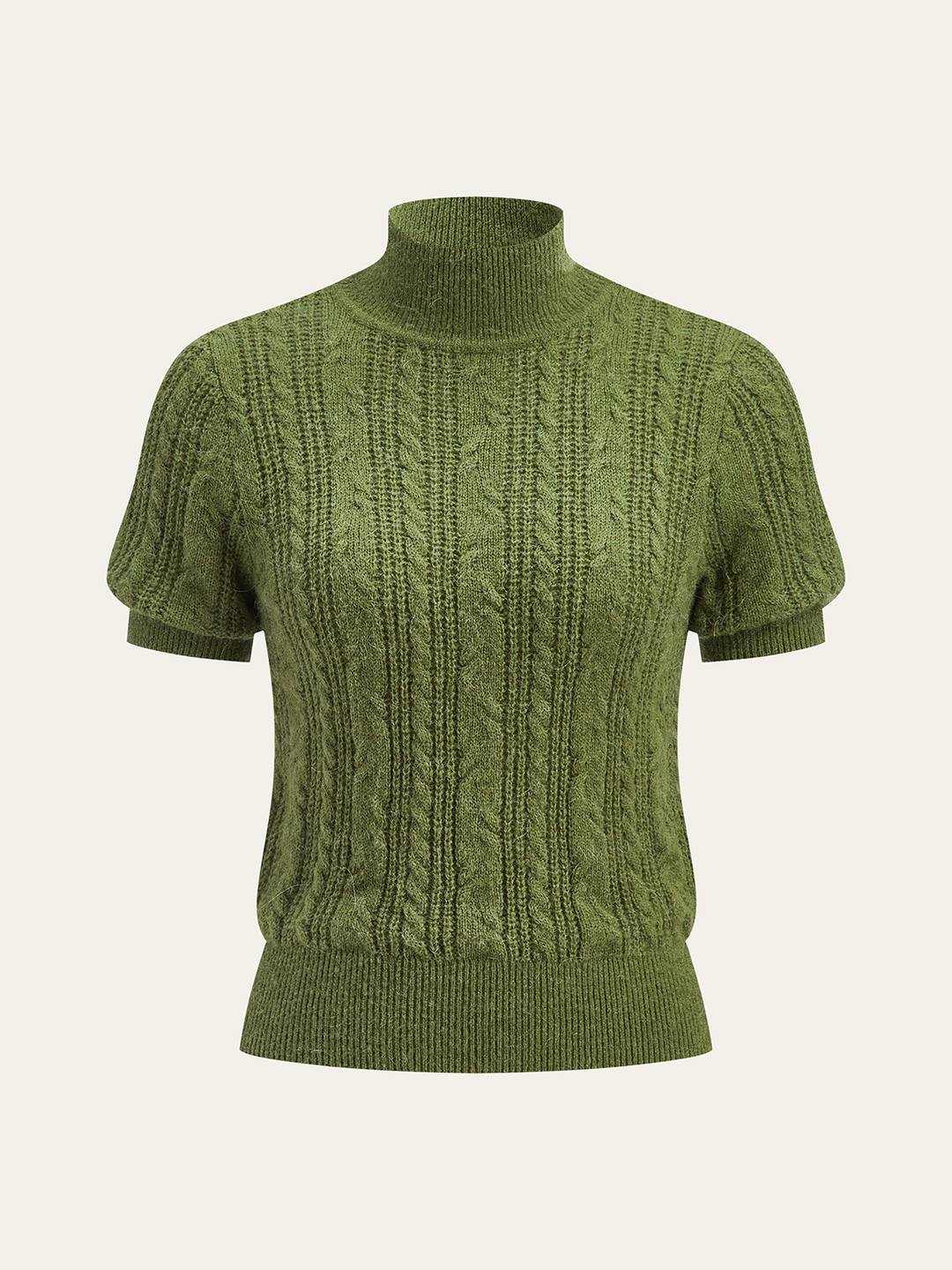 Cable-Knit Mock Neck Short-Sleeve Sweater Top