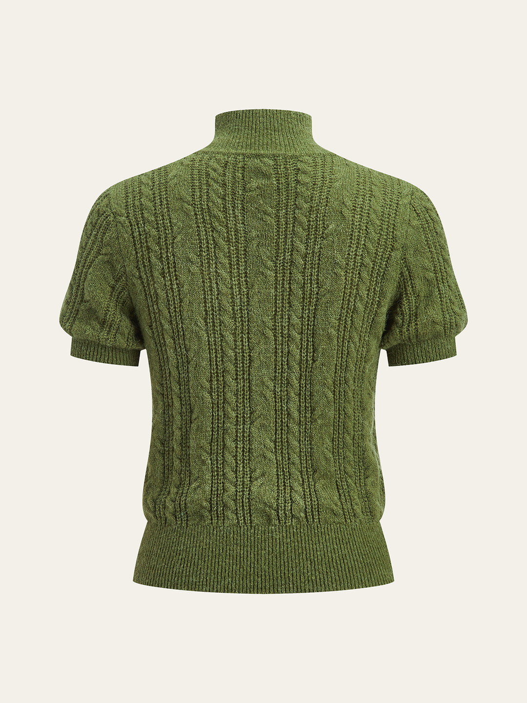 Cable-Knit Mock Neck Short-Sleeve Sweater Top