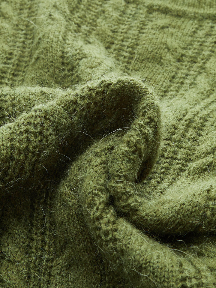 Cable-Knit Mock Neck Short-Sleeve Sweater Top