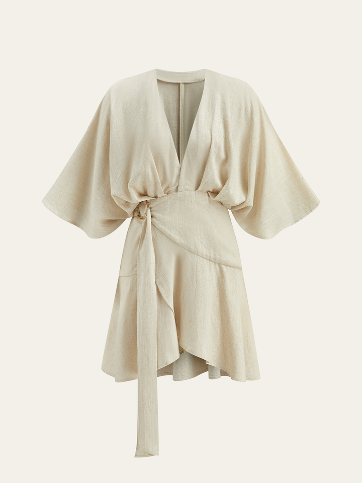 Cotton & Linen Kimono Sleeve Wrap Dress
